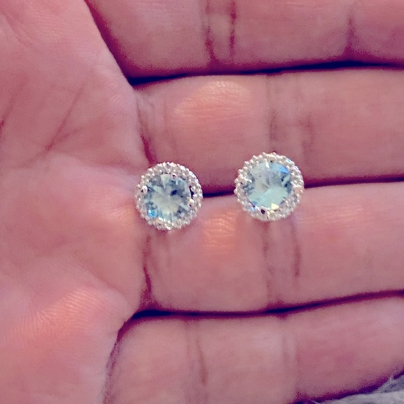Jewelry - Sterling Sliver Halo Aquamarine Earrings